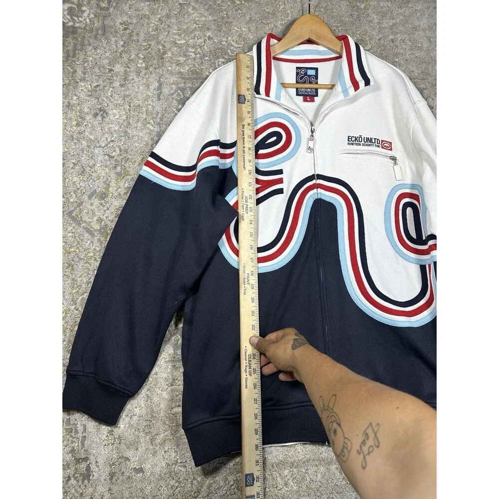 Vintage Ecko Unltd Actual Factual Track Jacket Y2K Hip Hop White Navy Large